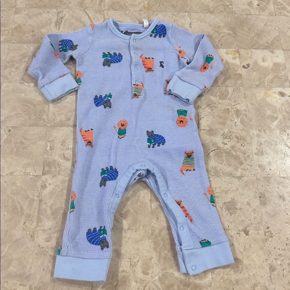 Joules Thermal Animal Print Light Blue Baby Snap Up‎ Footie/ Sleeper Size 6-9M